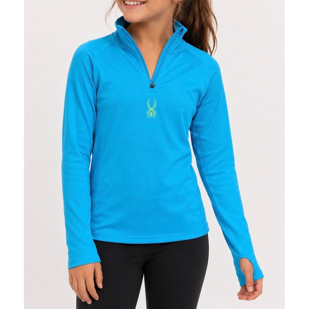 Spyder Quarter Zip Base Layer Girls Small Blue Long Sleeve Thumbhole Athletic